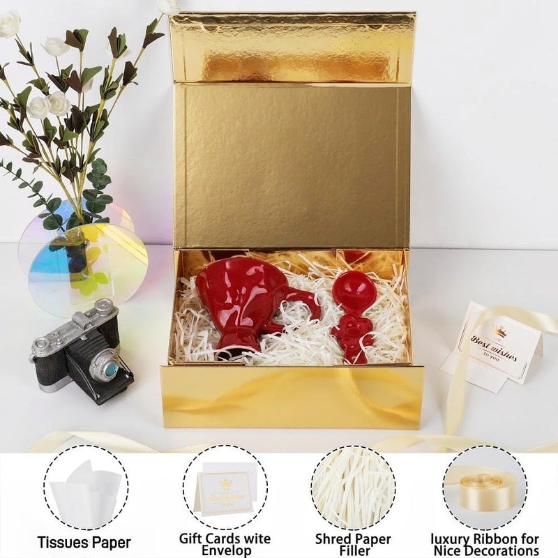 UoeRing 6 Pack Gold Gift Box 11.5x8x4 inch Luxury Gift Box for Presents with Magnetic Lid Collapsible,Bridesmaid Proposal,Contains Card, Ribbon, Tissue Paper,Shredded Paper Fille - Image 3